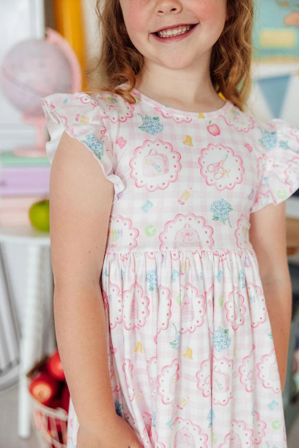 APPLE OF MY EYE FLUTTER SLEEVE TWIRL DRESS