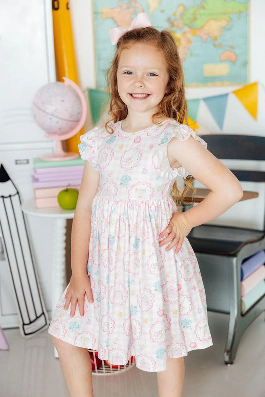 APPLE OF MY EYE FLUTTER SLEEVE TWIRL DRESS