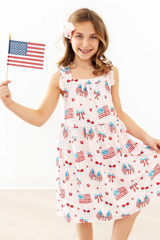 FANCY FLAGS RUFFLE CROSS BACK DRESS