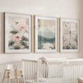 Load image into Gallery viewer, Japandi Style Set of 3 Wall Art. Floral and Mountain Prints
