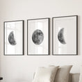 Load image into Gallery viewer, Moon Phases Set of 3 Prints. Black and White Lunar Cycle
