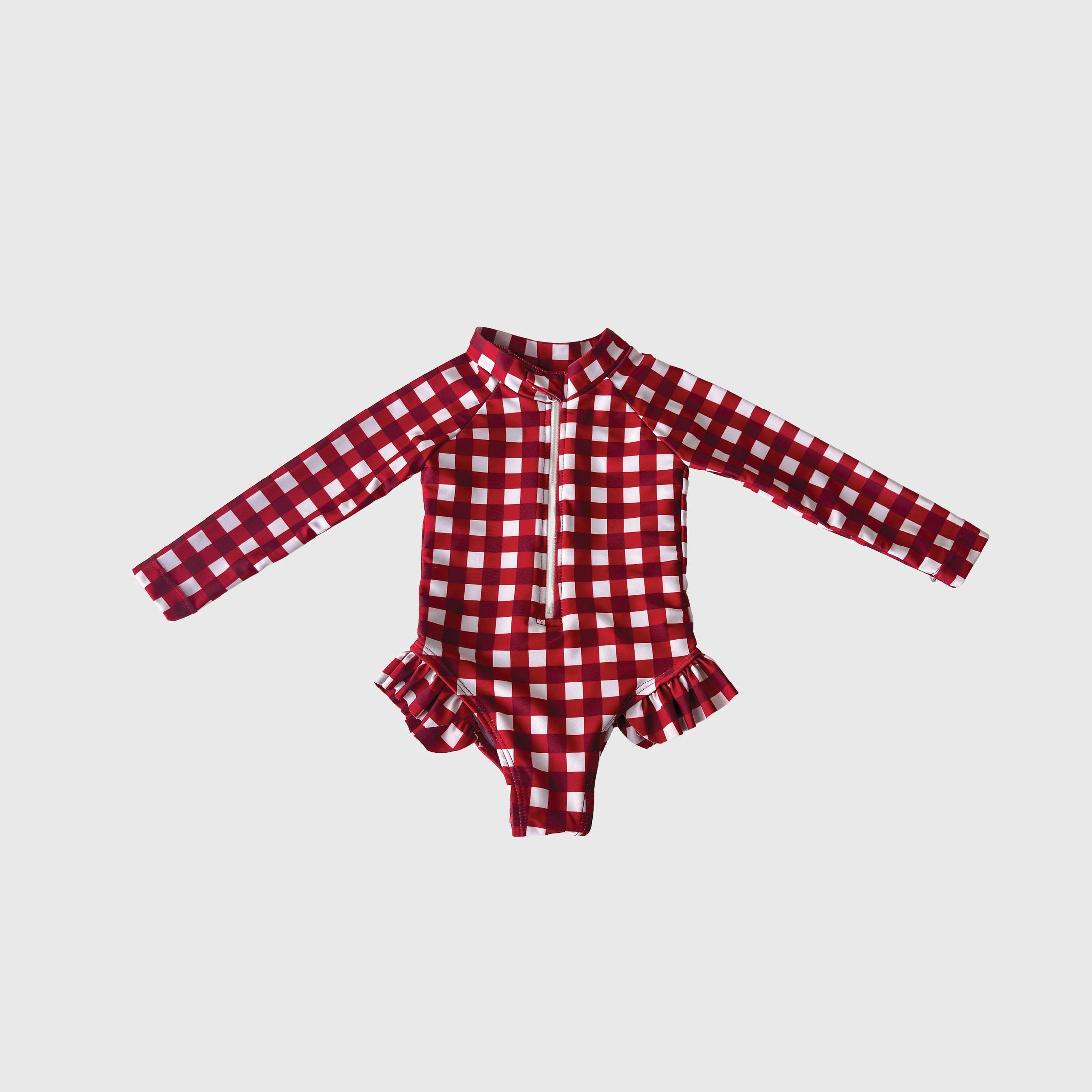 Girl's Long Sleeve Swimsuit | Scarlet Gingham