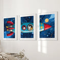 Load image into Gallery viewer, Outer Space Kids Wall Art. Rocket and Stars Nursery Prints
