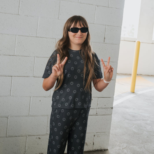 Child Boxy Tee Lounge Set | Smiley Ribbed