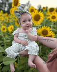 Load image into Gallery viewer, Paisley Smocked Ruffle Jumpsuit - White with Green Leaves
