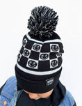 Load image into Gallery viewer, Black Smiley Check Beanie
