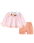 Load image into Gallery viewer, Pink and Orange Gingham Boo Smocked Dress and Bloomer Set
