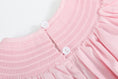 Load image into Gallery viewer, Pink and White Bows Smocked Bishop Dress
