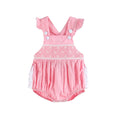 Load image into Gallery viewer, Pink and White Flower Smocked Ruffle Romper
