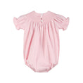 Load image into Gallery viewer, Pink and White Smocked Bubble Romper
