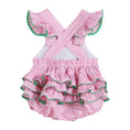 Load image into Gallery viewer, Pink Striped Watermelon Smocked Bubble Romper
