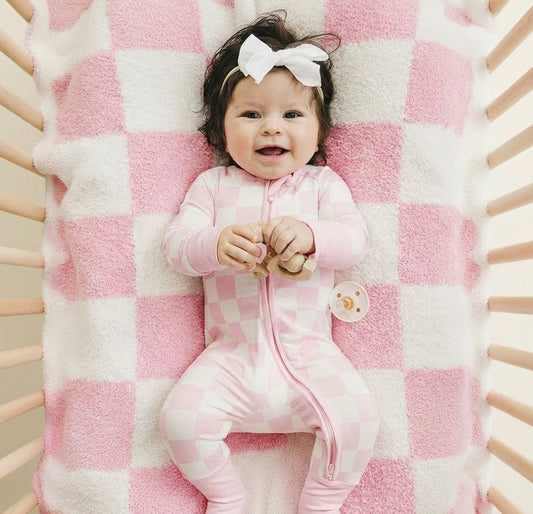 Checkered Plush Blanket | Pink