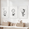 Load image into Gallery viewer, Black White Gender-Neutral Nursery Art Set. Lion Tiger Zebra
