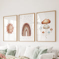 Load image into Gallery viewer, Minimalist Baby Room Wall Art Set of 3. Earthy Rainbow Theme
