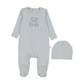 Load image into Gallery viewer, Velour Bear Footie-Blue
