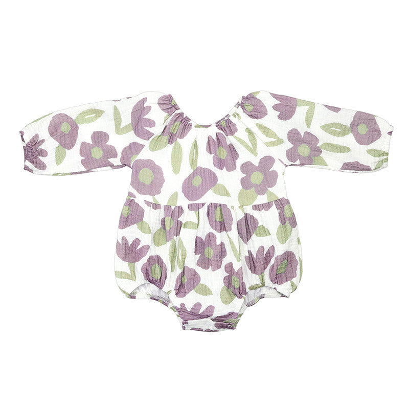Long Sleeve Romper - Purple Floral