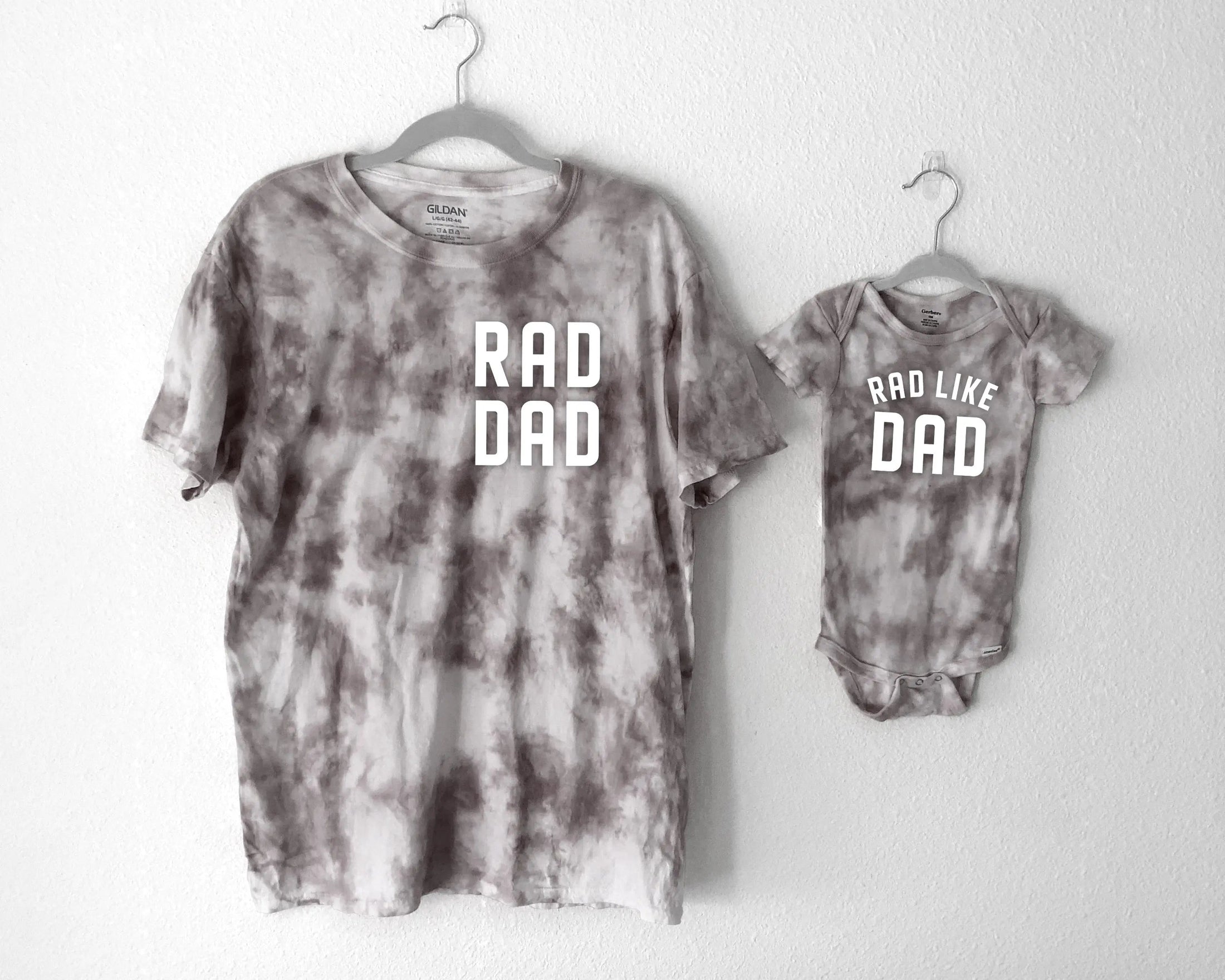 Tie Dye Rad Dad and Rad Like Dad Matching Tees and Baby Bodysuits