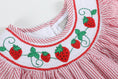 Load image into Gallery viewer, Red Seersucker Strawberry Smocked Bishop Dress

