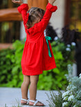 Load image into Gallery viewer, Christmas Smocked Dress with Green Bow and Tree Embroidery

