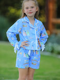 Load image into Gallery viewer, Blue Christmas Nativity Pattern Girls Pajamas Set
