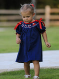 Load image into Gallery viewer, Christmas  Holiday Celebration Dress: Navy with Santa Sleigh
