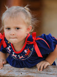 Load image into Gallery viewer, Christmas  Holiday Celebration Dress: Navy with Santa Sleigh
