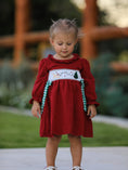 Load image into Gallery viewer, Christmas Smocking Embroidered Girls Dress with Green Plaid Bow
