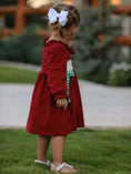 Load image into Gallery viewer, Christmas Smocking Embroidered Girls Dress with Green Plaid Bow
