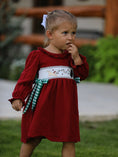 Load image into Gallery viewer, Christmas Smocking Embroidered Girls Dress with Green Plaid Bow
