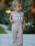 Load image into Gallery viewer, Christmas Vintage-Style Plaid Embroidered Gingerbread and Bows Boy Romper
