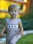 Load image into Gallery viewer, Christmas Vintage-Style Plaid Embroidered Gingerbread and Bows Boy Romper
