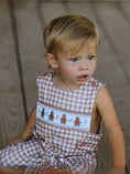 Load image into Gallery viewer, Christmas Vintage-Style Plaid Embroidered Gingerbread and Bows Boy Romper
