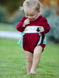 Load image into Gallery viewer, Christmas Embroidered Baby Girls Romper with Green Plaid Bow
