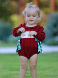 Load image into Gallery viewer, Christmas Embroidered Baby Girls Romper with Green Plaid Bow
