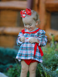 Load image into Gallery viewer, Christmas Plaid Smocking Embroidered Girls Bloomers Romper Set
