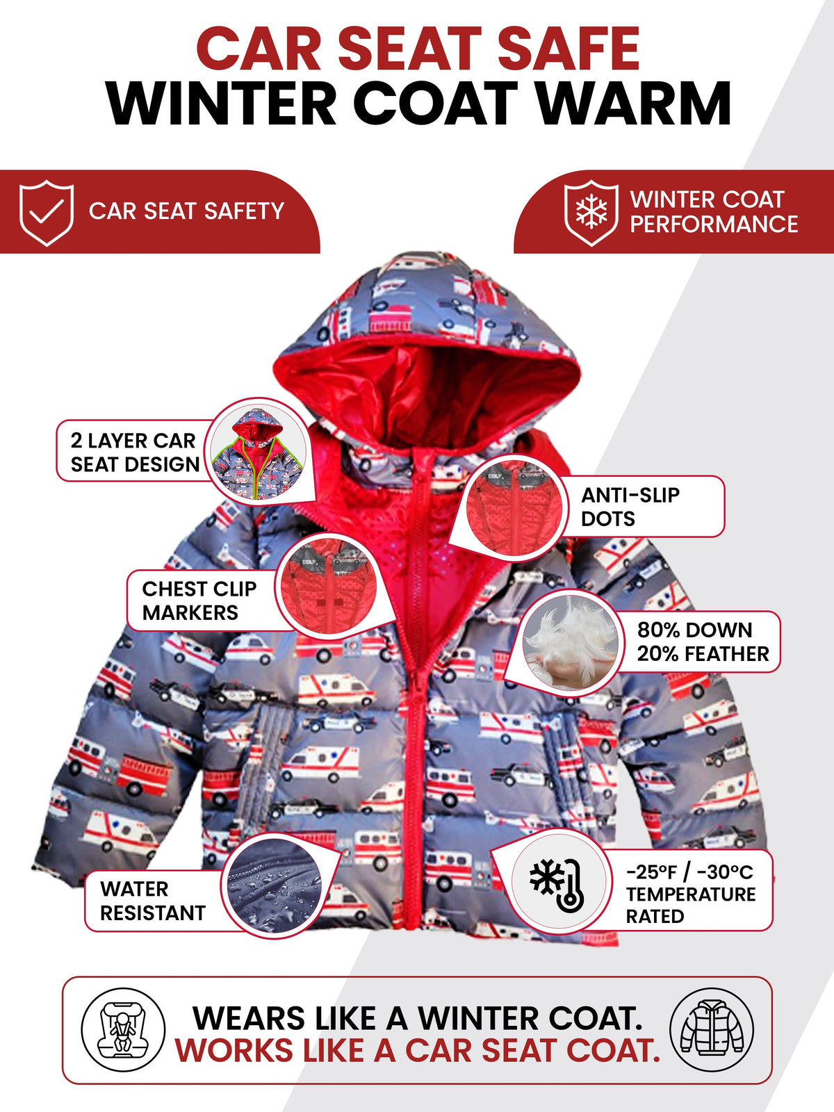 Car Seat Coat | The Road Coat Down - Rescue Print