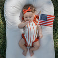 Load image into Gallery viewer, Knit Ruffle Romper | Picnic Pinstripe
