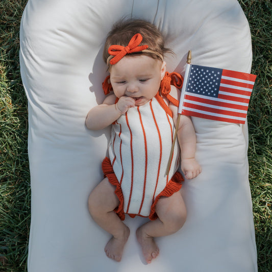 Knit Ruffle Romper | Picnic Pinstripe