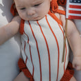 Load image into Gallery viewer, Knit Ruffle Romper | Picnic Pinstripe
