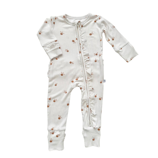 Fleur Ribbed Baby Pajamas | Ruffle Zipper Romper