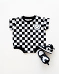 Load image into Gallery viewer, Short Sleeve Bubble Romper | Checkered Smiley Black
