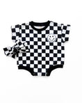 Load image into Gallery viewer, Short Sleeve Bubble Romper | Checkered Smiley Black
