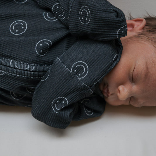 Bamboo Zip Pajamas | Smiley Ribbed
