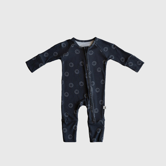 Bamboo Zip Pajamas | Smiley Ribbed