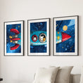 Load image into Gallery viewer, Outer Space Kids Wall Art. Rocket and Stars Nursery Prints
