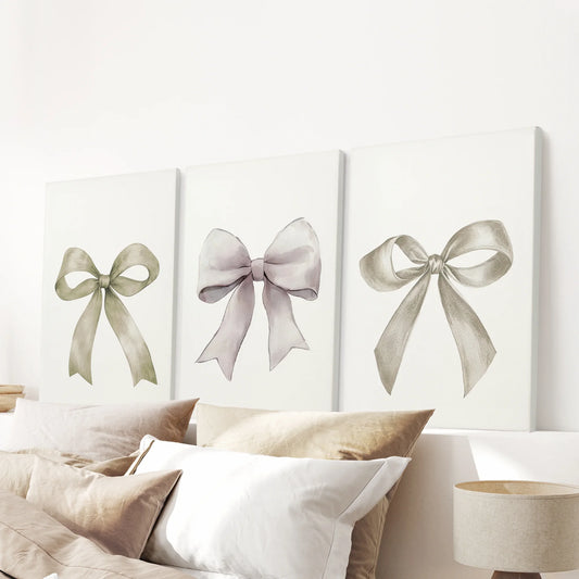 Aesthetic Bow Wall Art Set of 3. Neutral Gallery Set