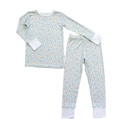 Blue Daisy Floral Bamboo Kids Pajama Set