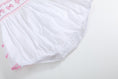 Load image into Gallery viewer, White and Pink Bows Smocked Ruffle Romper
