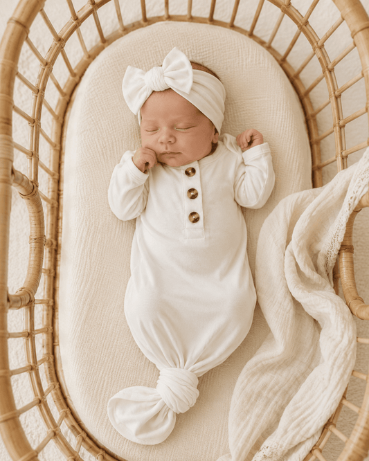 White Bamboo Knotted Baby Gown