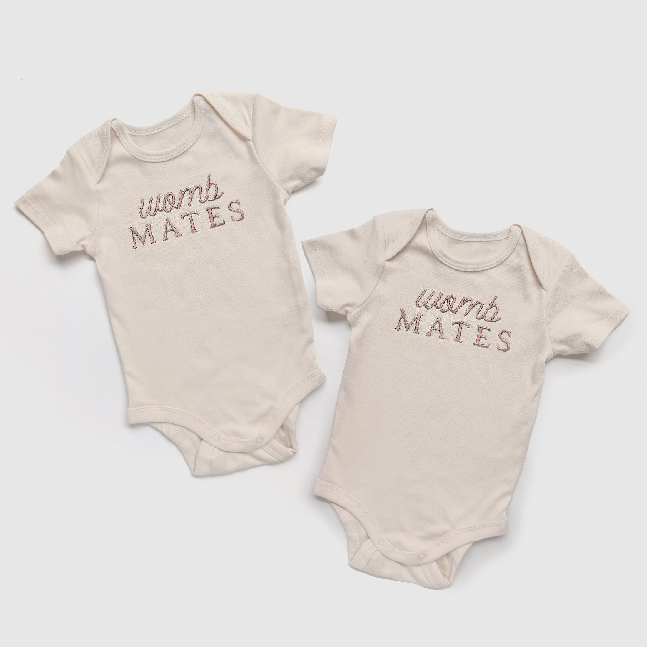 Custom "Womb Mates" Embroidered Baby Outfits for Twins & Triplets